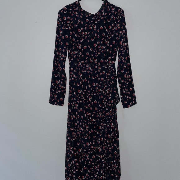 Navy Floral Ruched Maxi Dress - Urban Modesty - Picture 2 of 5